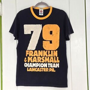 1979 Franklin & Marshall College Big Graphics T-Shirt 79 Champion Team Navy Blue